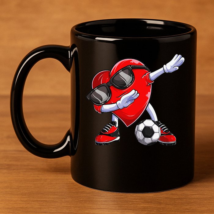 Dabbing Soccer Ball Heart funny Valentines Day 11oz C Handle Ceramic Mug