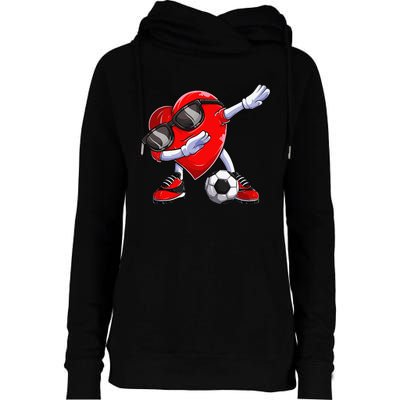 Dabbing Soccer Ball Heart funny Valentines Day Womens Funnel Neck Pullover Hood