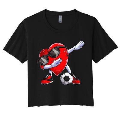 Dabbing Soccer Ball Heart funny Valentines Day Crop Top