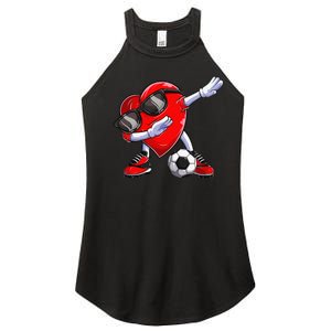 Dabbing Soccer Ball Heart funny Valentines Day Women's Perfect Tri Rocker Tank