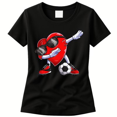 Dabbing Soccer Ball Heart funny Valentines Day Womens T-Shirt