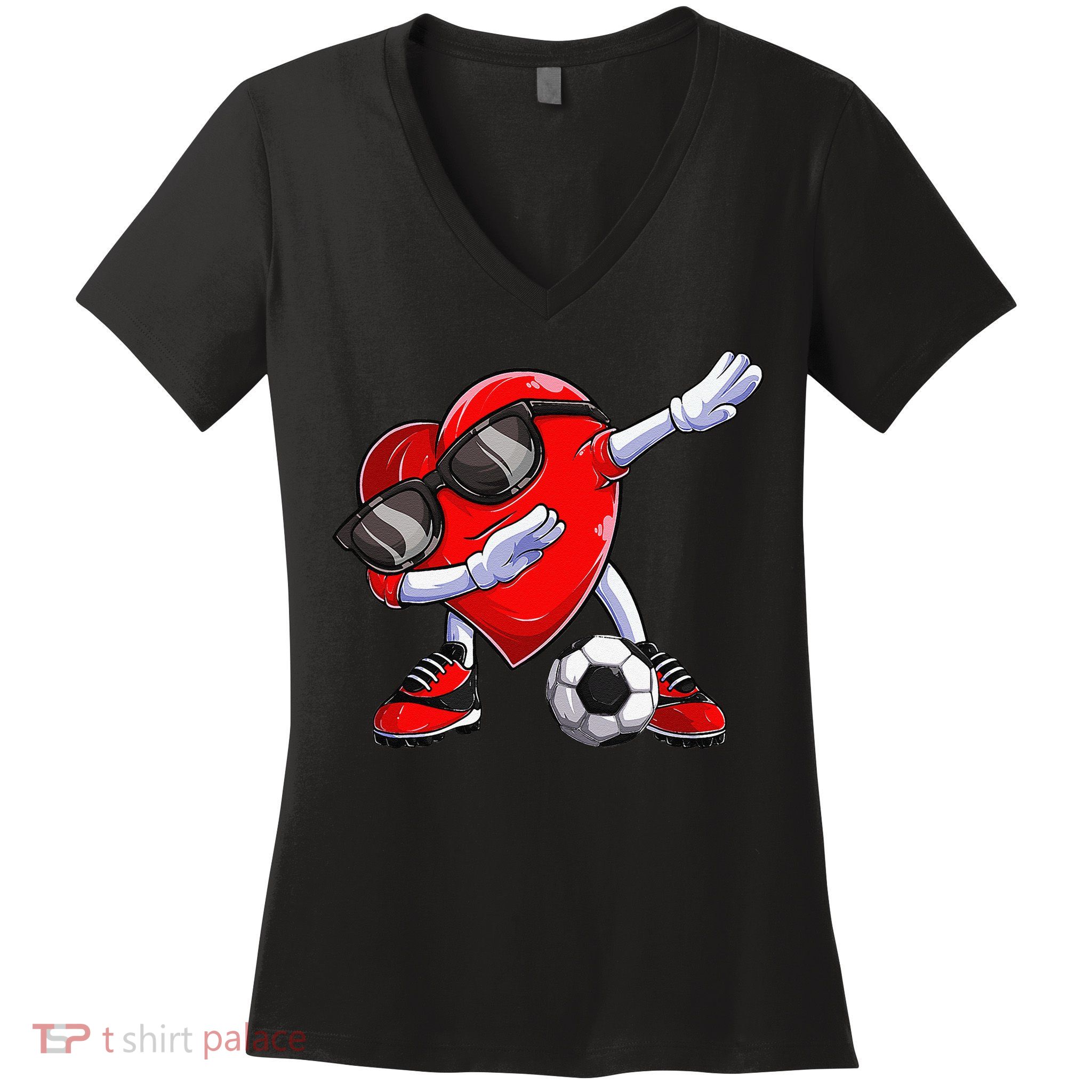 Dabbing Soccer Ball Heart funny Valentines Day Women's V-Neck T-Shirt