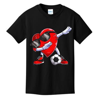 Dabbing Soccer Ball Heart funny Valentines Day Kids T-Shirt