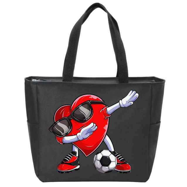 Dabbing Soccer Ball Heart funny Valentines Day Zip Tote Bag