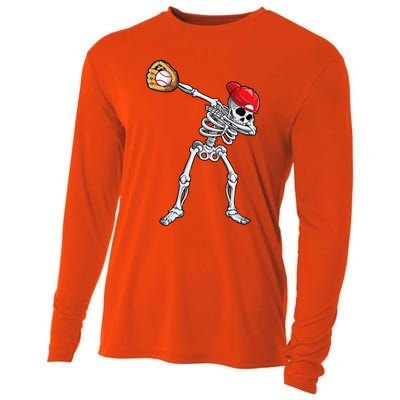 Dabbing Skeleton Baseball Halloween Player Catcher Pitcher Cooling Performance Long Sleeve Crew