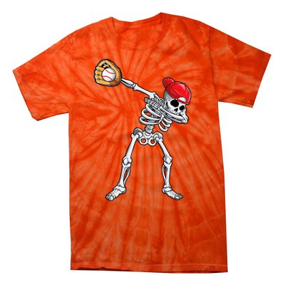 Dabbing Skeleton Baseball Halloween Player Catcher Pitcher Tie-Dye T-Shirt