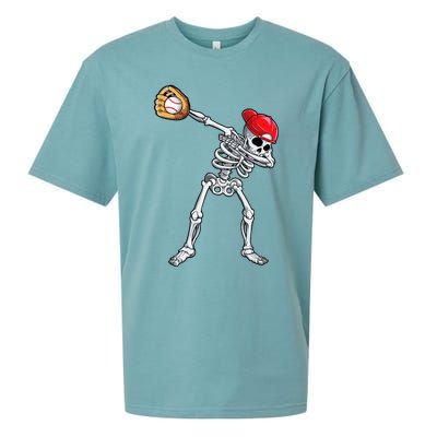 Dabbing Skeleton Baseball Halloween Player Catcher Pitcher Sueded Cloud Jersey T-Shirt