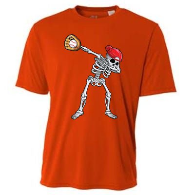 Dabbing Skeleton Baseball Halloween Player Catcher Pitcher Cooling Performance Crew T-Shirt