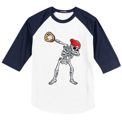 Dabbing Skeleton Baseball Halloween Player Catcher Pitcher Baseball Sleeve Shirt