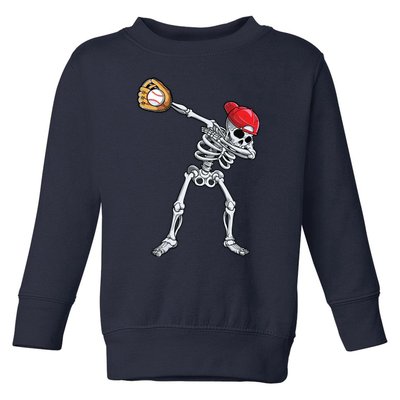 Dabbing Skeleton Baseball Halloween Player Catcher Pitcher Toddler Sweatshirt