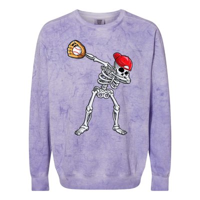 Dabbing Skeleton Baseball Halloween Player Catcher Pitcher Colorblast Crewneck Sweatshirt