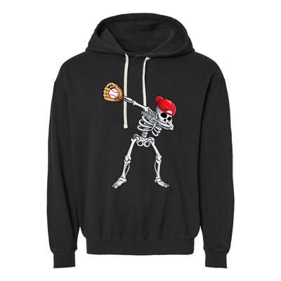 Dabbing Skeleton Baseball Halloween Player Catcher Pitcher Garment-Dyed Fleece Hoodie