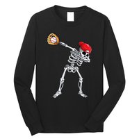 Dabbing Skeleton Baseball Halloween Player Catcher Pitcher Long Sleeve Shirt