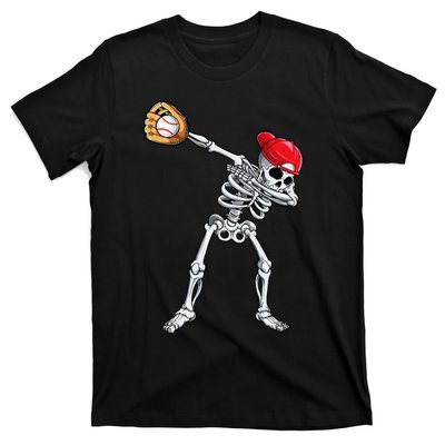 Dabbing Skeleton Baseball Halloween Player Catcher Pitcher T-Shirt