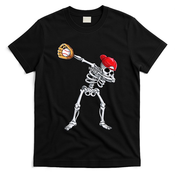 Dabbing Skeleton Baseball Halloween Player Catcher Pitcher T-Shirt