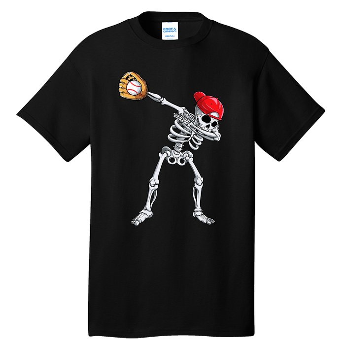 Dabbing Skeleton Baseball Halloween Player Catcher Pitcher Tall T-Shirt