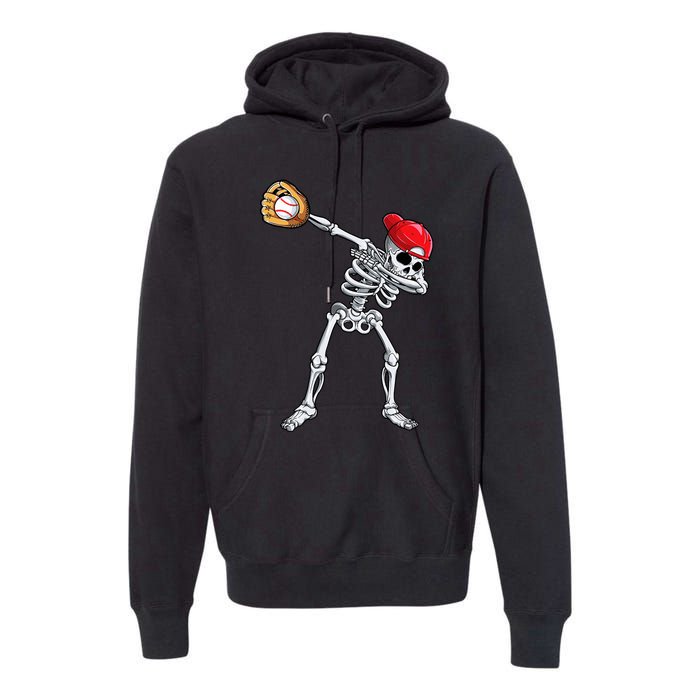 Dabbing Skeleton Baseball Halloween Player Catcher Pitcher Premium Hoodie