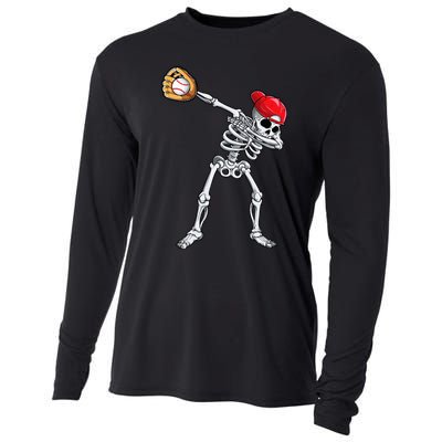 Dabbing Skeleton Baseball Halloween Player Catcher Pitcher Cooling Performance Long Sleeve Crew