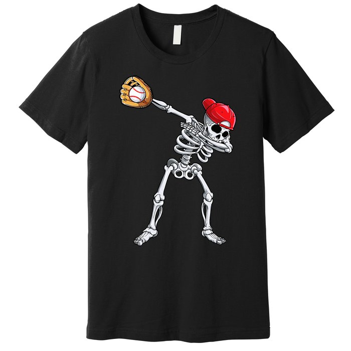 Dabbing Skeleton Baseball Halloween Player Catcher Pitcher Premium T-Shirt