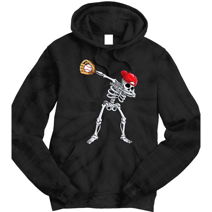 Dabbing Skeleton Baseball Halloween Player Catcher Pitcher Tie Dye Hoodie