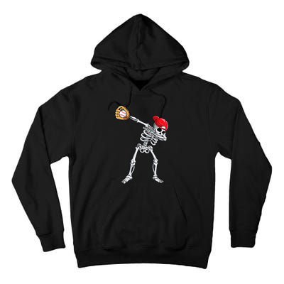 Dabbing Skeleton Baseball Halloween Player Catcher Pitcher Tall Hoodie