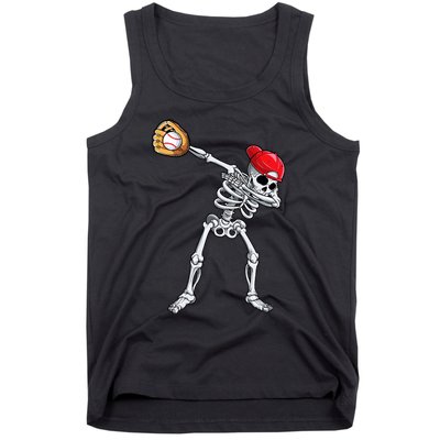 Dabbing Skeleton Baseball Halloween Player Catcher Pitcher Tank Top