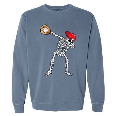 Dabbing Skeleton Baseball Halloween Player Catcher Pitcher Garment-Dyed Sweatshirt