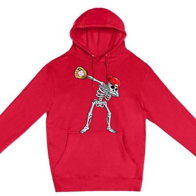 Dabbing Skeleton Baseball Halloween Player Catcher Pitcher Premium Pullover Hoodie