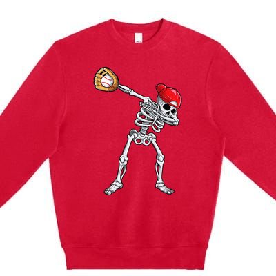 Dabbing Skeleton Baseball Halloween Player Catcher Pitcher Premium Crewneck Sweatshirt