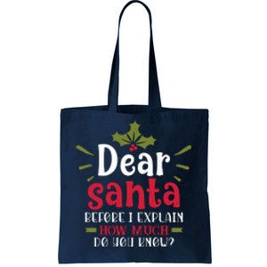 Dear Santa Before I Explain Tote Bag