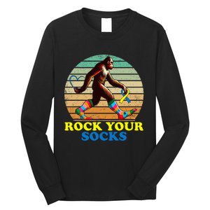 Down Syndrome Bigfoot Rock Your Socks Awareness Sasquatch Long Sleeve Shirt