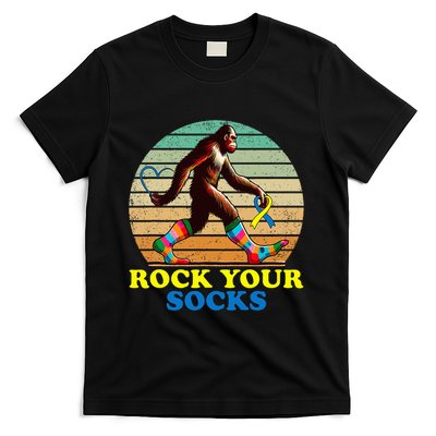 Down Syndrome Bigfoot Rock Your Socks Awareness Sasquatch T-Shirt