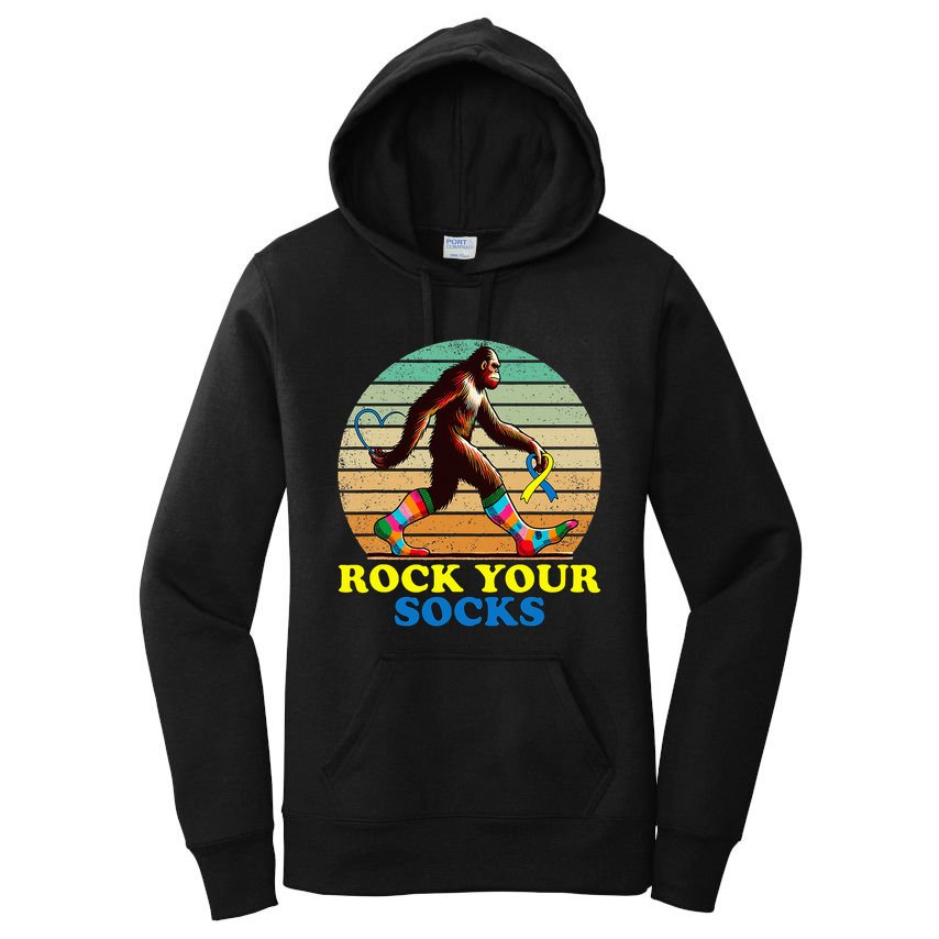 Down Syndrome Bigfoot Rock Your Socks Awareness Sasquatch Women's Pullover Hoodie