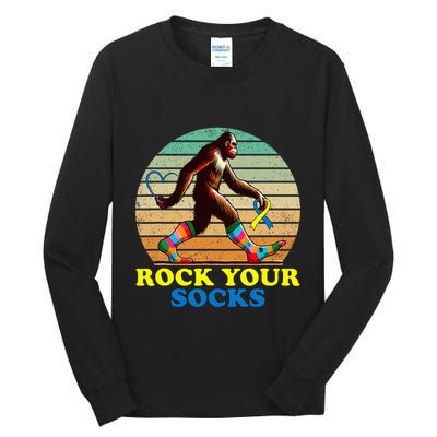 Down Syndrome Bigfoot Rock Your Socks Awareness Sasquatch Tall Long Sleeve T-Shirt