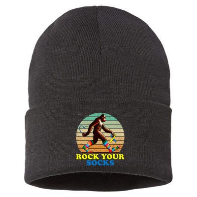 Down Syndrome Bigfoot Rock Your Socks Awareness Sasquatch Sustainable Knit Beanie