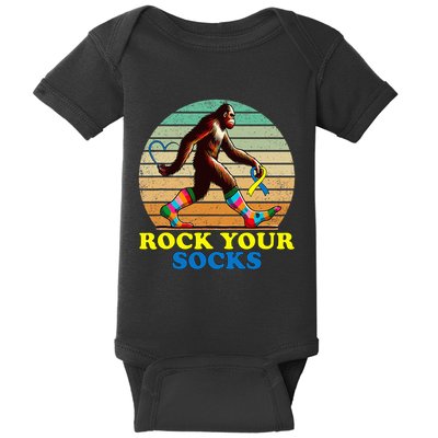 Down Syndrome Bigfoot Rock Your Socks Awareness Sasquatch Baby Bodysuit