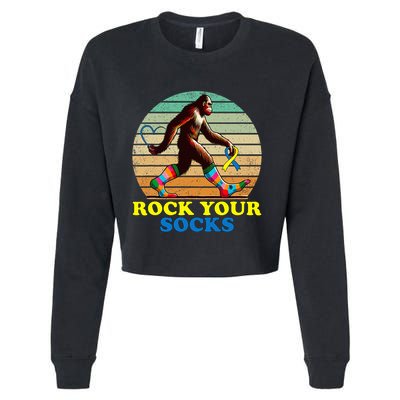Down Syndrome Bigfoot Rock Your Socks Awareness Sasquatch Cropped Pullover Crew
