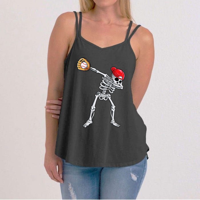 Dabbing Skeleton Baseball Halloween Player Catcher Pitcher Women's Strappy Tank