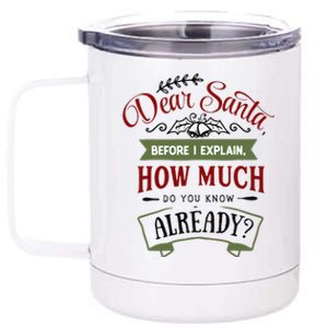 Dear Santa Before I Explain How Much Do You Know Already 12 oz Stainless Steel Tumbler Cup