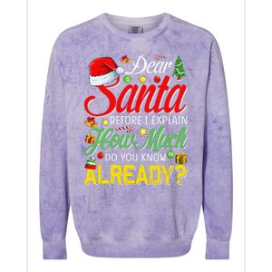 Dear Santa Before I Explain How Much Do You Know Already Colorblast Crewneck Sweatshirt