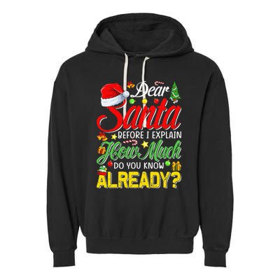 Dear Santa Before I Explain How Much Do You Know Already Garment-Dyed Fleece Hoodie