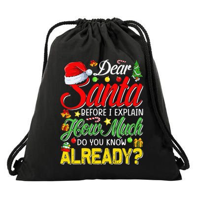 Dear Santa Before I Explain How Much Do You Know Already Drawstring Bag