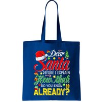 Dear Santa Before I Explain How Much Do You Know Already Bag