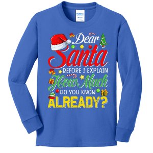 Dear Santa Before I Explain How Much Do You Know Already Kids Long Sleeve Shirt