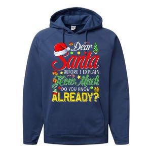 Dear Santa Before I Explain How Much Do You Know Already Performance Fleece Hoodie