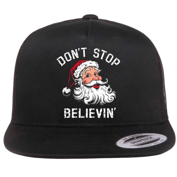 DonT Stop Believing Christmas Vintage Santa Funny Xmas Flat Bill Trucker Hat