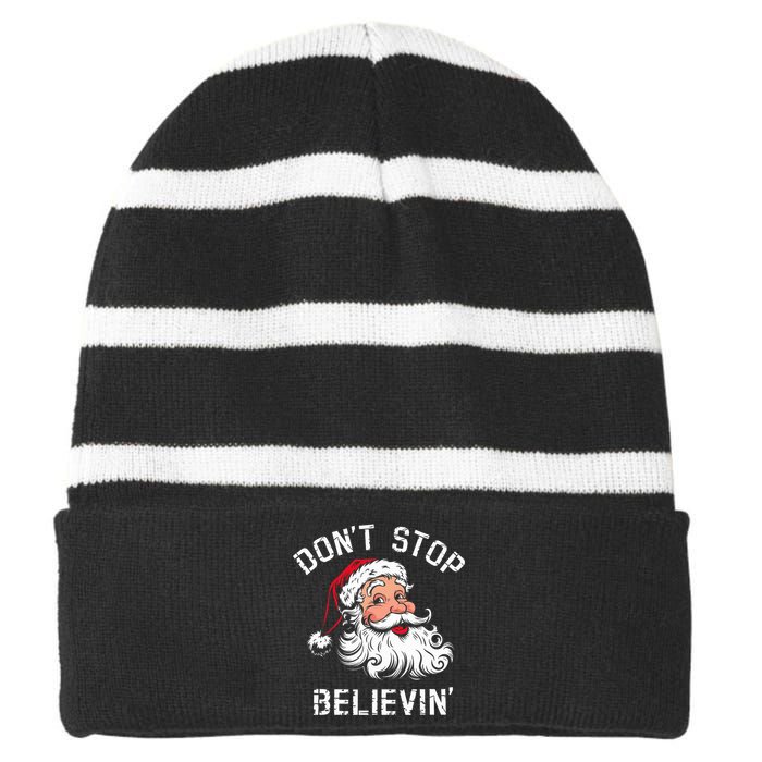 DonT Stop Believing Christmas Vintage Santa Funny Xmas Striped Beanie with Solid Band