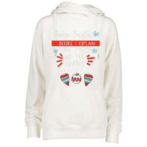 Dear Santa Before I Explain How Much Do You Know Christmas Gift Womens Funnel Neck Pullover Hood