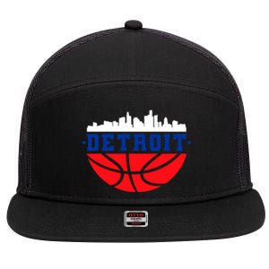 Detroit Skyline Basketball Logo 7 Panel Mesh Trucker Snapback Hat