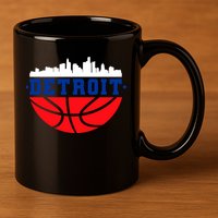 Detroit Skyline Basketball Logo 11oz C Handle Ceramic Mug